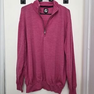 FJ Footjoy 100% Wool Pullover Sweater Mens Pink 1/4 Zip Size XXL